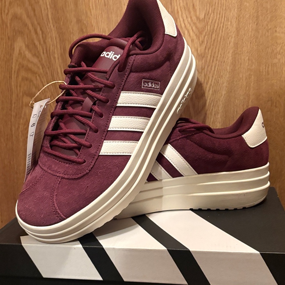adidas Burgundy and White Women's Sneakers VL Court Bold